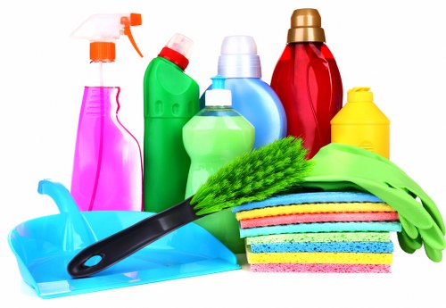 Carpet cleaning equipment and service materials prepared for a scheduled appointment